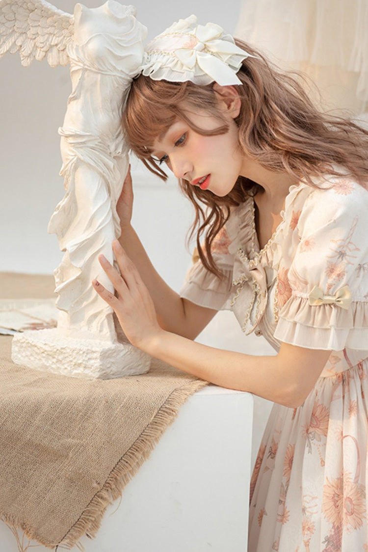 Ivory [Miss Sunflower] Short Sleeves Printed Ruffled Bow Sweet Lolita Dress - Product - 2