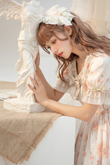 Ivory [Miss Sunflower] Short Sleeves Printed Ruffled Bow Sweet Lolita Dress - Product - 2