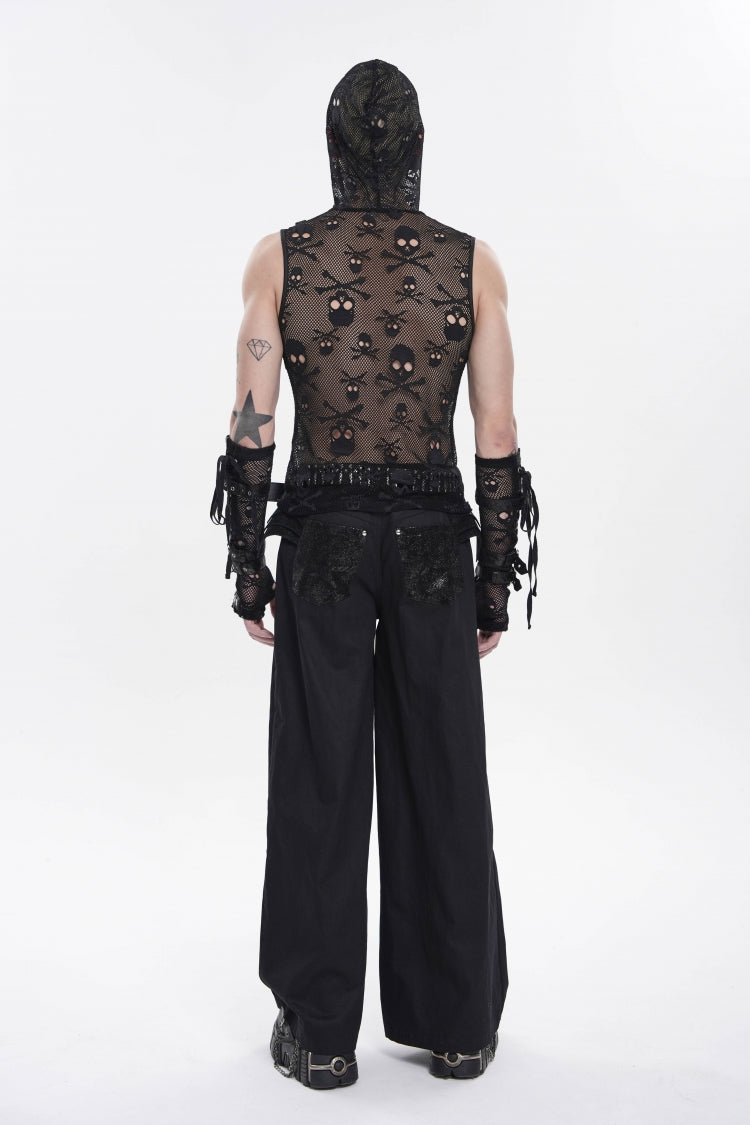 Black Spliced Studded Zippered Chain-Decorated Men's Punk Cool Pants - Product - 2