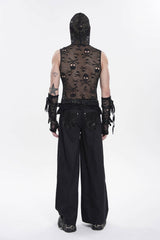 Black Spliced Studded Zippered Chain-Decorated Men's Punk Cool Pants - Product - 2
