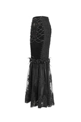 Black High Waisted Embroidery Stitching Lace Women's Gothic Skirt - Product - 6
