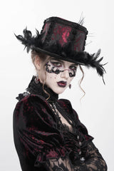 Red Embroidered Women's Gothic Gorgeous Floral Feather Hat - Product - 6