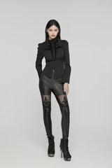 Black Long Puff Sleeves Stitching Lace Women's Gothic Blouse - Product - 4