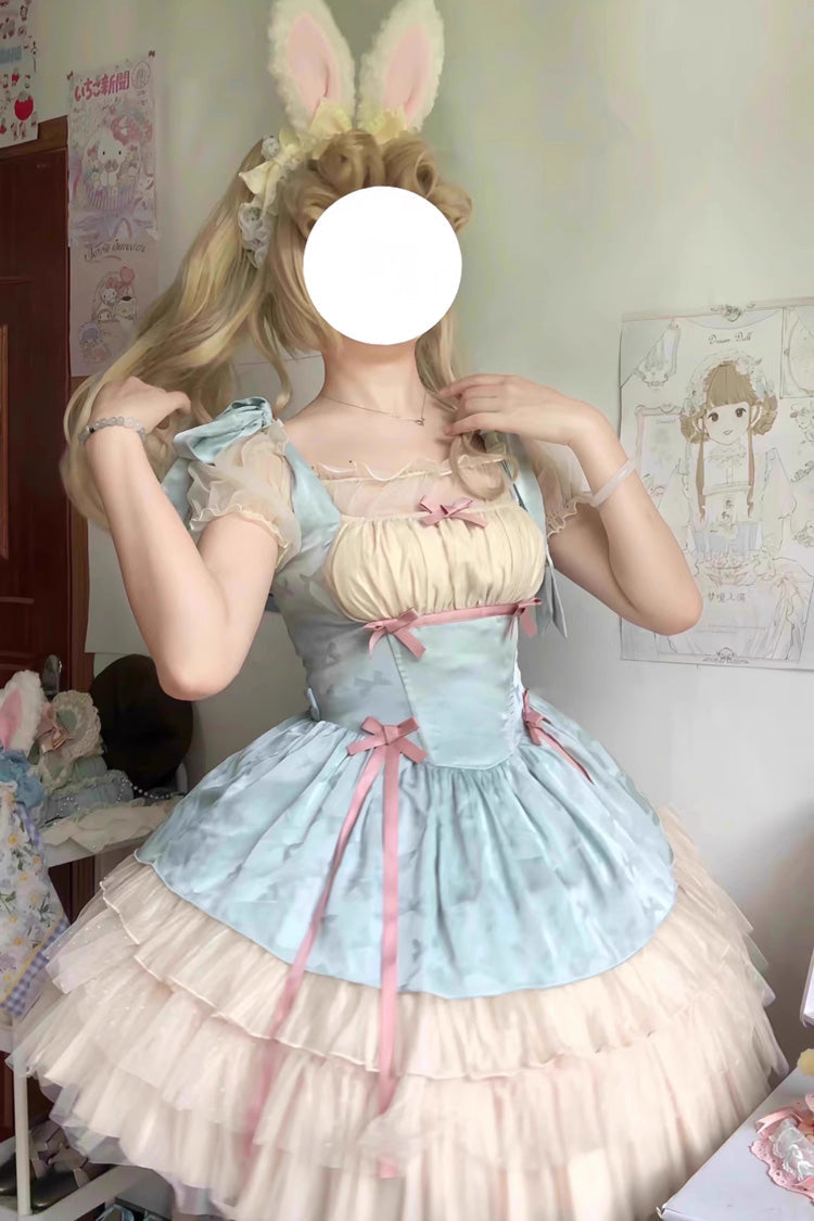 Mint Green Ribbon Ballet Style Multi-layer Ruffle Sweet Princess Lolita Jsk Dress - Product - 2