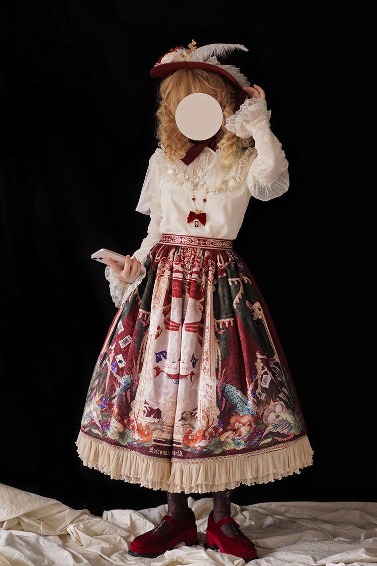 Red [Kaleidoscope of Dreams] Oil Print Side Cardigan Sweet Vintage Gorgeous Lolita Skirt - Product - 12