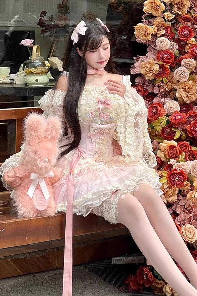 Pink Delicate Lace Flowers Love Song Bowknot Lace Sweet Lolita Dress - Product - 9