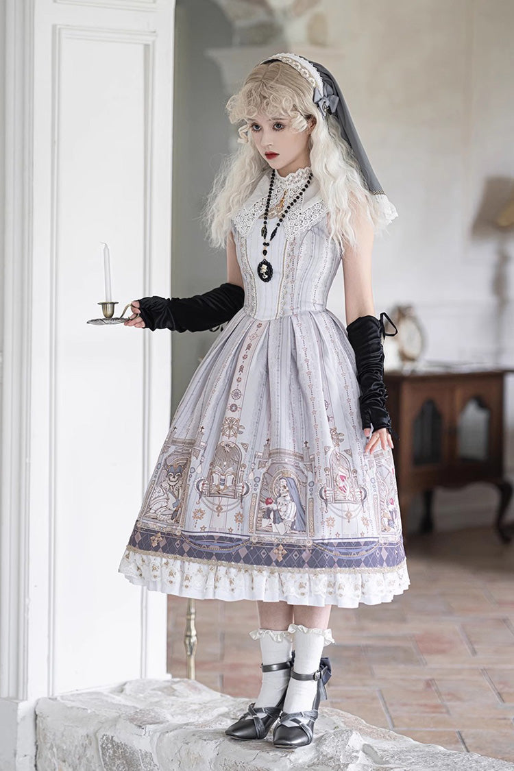 Demon Hunting Notes Print Ruffle Sweet Elegant Lolita Jumper Dress 2 Colors - Product - 4