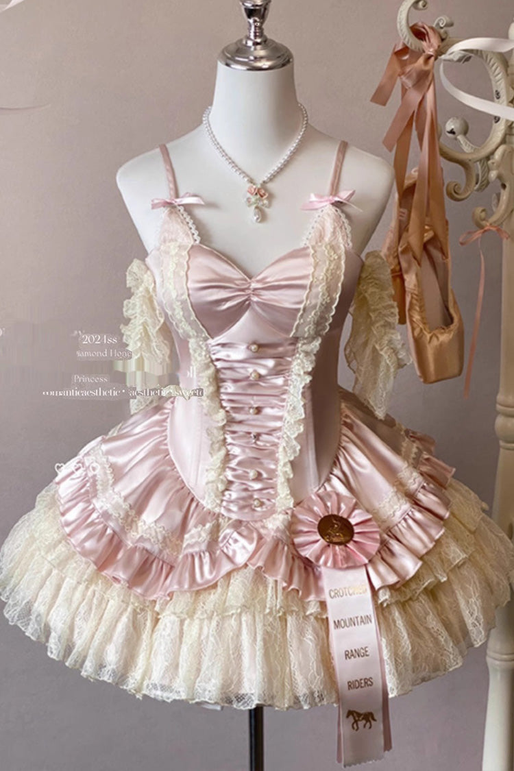 Pink [Ballet Cat] Multi-Layered Ruffle Bowknot Lace Sweet Ballet Lolita Jsk Dress - Pink - 1