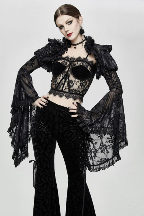 Black Adjustable Flocking Ribbons Decorated Lace Halter Gothic Corset - Product - 4