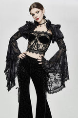 Black Adjustable Flocking Ribbons Decorated Lace Halter Gothic Corset - Product - 4