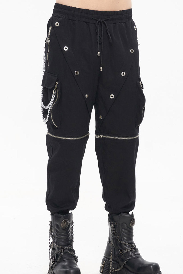 Black Punk Multi Pocket Skull Claw Metal Chain Decorative Zipper Wear More Men's Long Pants - Product - 5