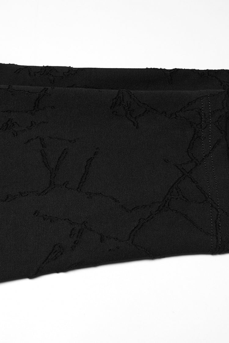 Black Stand Collar Long Sleeves Embroidered Ripped Studded Loose Men's Punk T-Shirt - Product - 8
