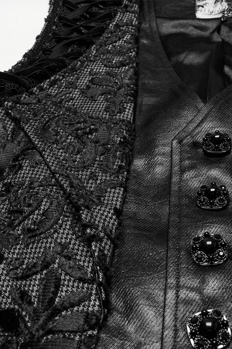 Black V Collar Long Sleeves Floral Embroidery Men's Gothic Vest - Product - 6