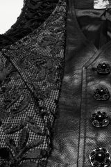 Black V Collar Long Sleeves Floral Embroidery Men's Gothic Vest - Product - 6