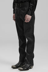 Black Jacquard Floral Print Decal Decoration Men's Gothic Pants - Product - 2