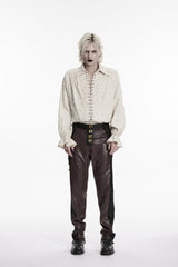 White Lapel Collar Long Sleeves Lace-Up Men's Gothic Shirt - White - 1