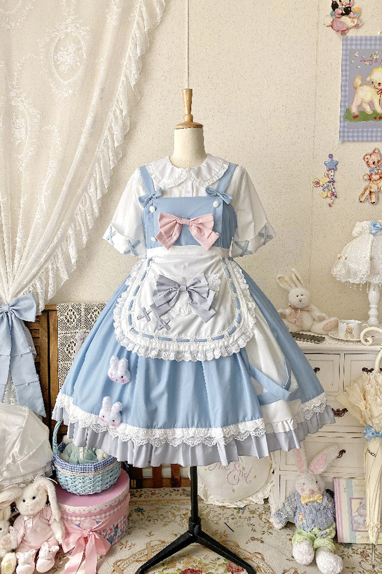 Blue [Picnic Rabbit] Ruffle Bowknot Lace Daily Sweet Lolita Jsk Dress Set - Product - 3