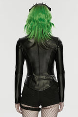 Black Stand Collar Long Sleeves Embossed Slim Women's Punk Jacket - Product - 3
