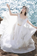 White [Aurelia of the Holy Light] Square Collar Printed Embroidered Chain-Decorated Sweet Elegant Lolita Dress - Product - 2