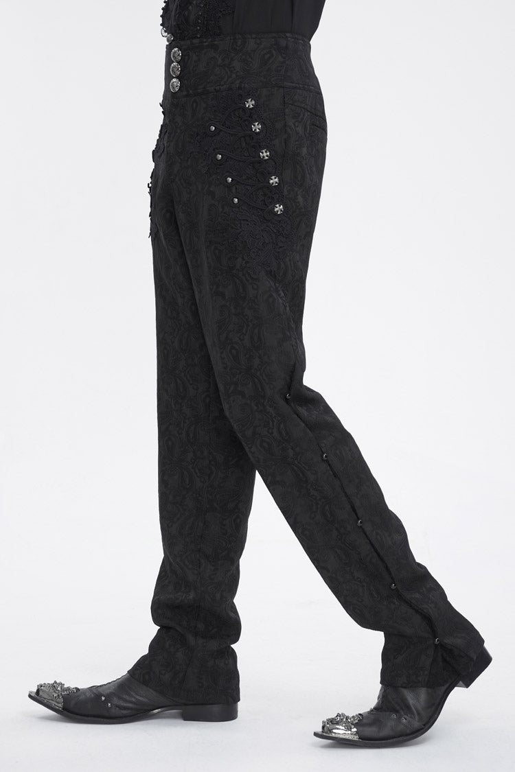 Black Jacquard Embroidery Men's Gothic Pants - Product - 3