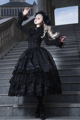 Black [Immortality Taboo] Multi-Layered Ruffled Open-Front Lace Elegant Gorgeous Gothic Lolita Skirt - Product - 9