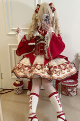 Red [New Year] Print Ruffle Bowknot Lace-Up Sweet Chinese Style Lolita Jsk Dress - Product - 7