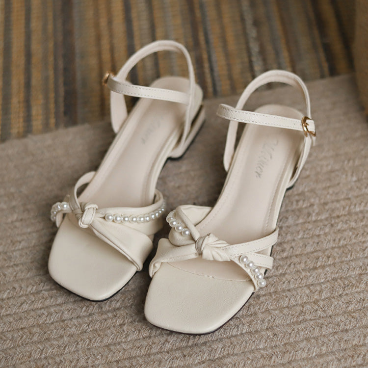 Pearl Chain Decoration Sweet Elegant Sandals 2 Colors - Product - 9
