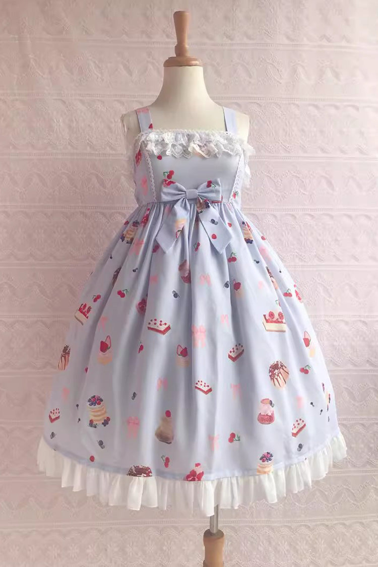 Strawberry Fruit Dessert Print Ruffle Bowknot Lace Sweet Lolita Jsk Dress 5 Colors - Blue - 4