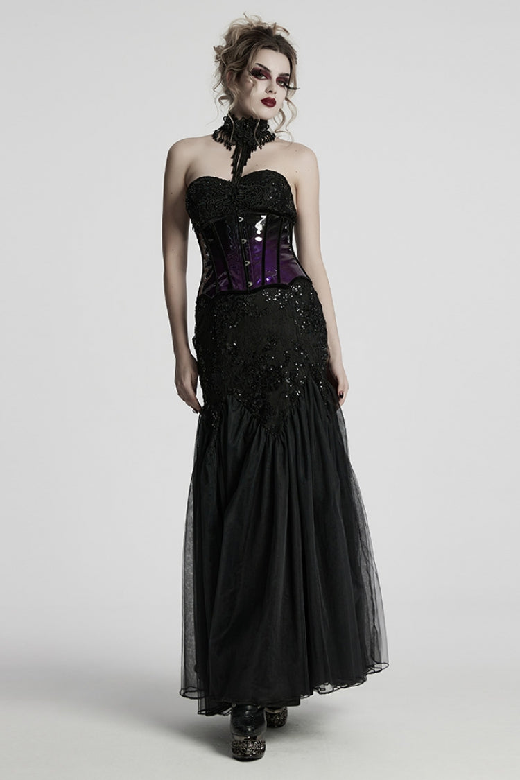 Black/Purple Gradient Patent Leather Women's Gothic Underbust Corset - Product - 4