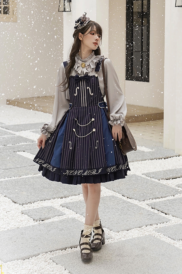The Violin Embroidery Print Ruffle Bowknot Sweet College Style Lolita Strap Dress 2 Colors - Product - 6