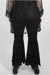 Black Plus Size Velvet Print Front Decals Knit Flare Women's Gothic Pants - Product - 3