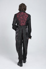 Black/Red Sleeveless Lace-Up Zipper Men's Gothic Swallow-tailed Vest - Product - 4