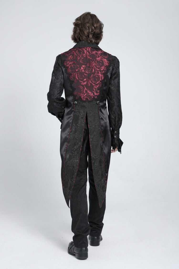 Black/Red Sleeveless Lace-Up Zipper Men's Gothic Swallow-tailed Vest - Product - 4