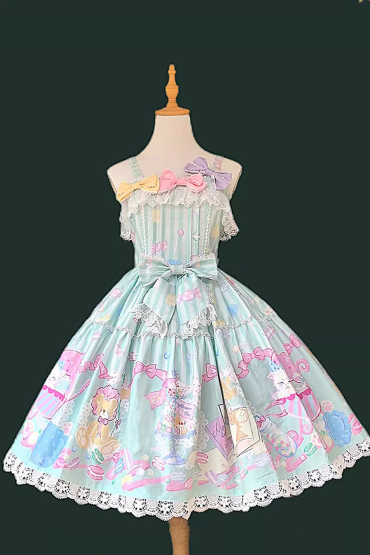 Green [Macaron Dolly House] Sleeveless Print Bowknot Sweet Lolita Jsk Dress - image 1