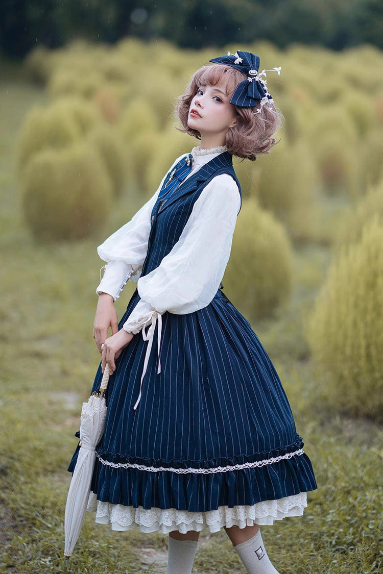 Multi-layer Striped Print Ruffle Sweet College Style Elegant Lolita Skirt 3 Colors - Product - 3