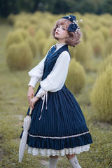 Multi-layer Striped Print Ruffle Sweet College Style Elegant Lolita Skirt 3 Colors - Product - 3