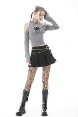 Black Pleated Big-pocket Chain-Decorated Women's Punk Mini Skirt with Belt - Product - 2