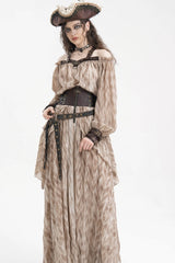 Apricot Ruffle Lace-Up Women's Gothic Eyelets Rivets Long Skirt - Product - 6