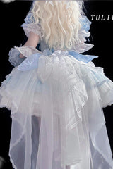 Blue [Tulip and Wind Chime] Multi-Layered Ruffle Bowknot Lace Sweet Gorgeous Lolita Jsk Dress - Product - 4