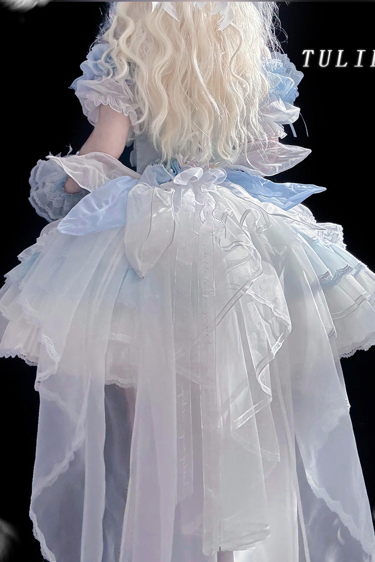 Blue [Tulip and Wind Chime] Multi-Layered Ruffle Bowknot Lace Sweet Gorgeous Lolita Jsk Dress - Product - 4