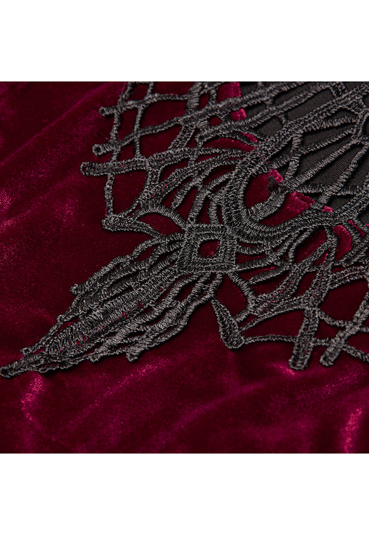 Red Velvet Front Chest Hollow-Out Decals Back Lace-Up Long Sleeve Plus Size Women's Gothic Dress - Product - 9