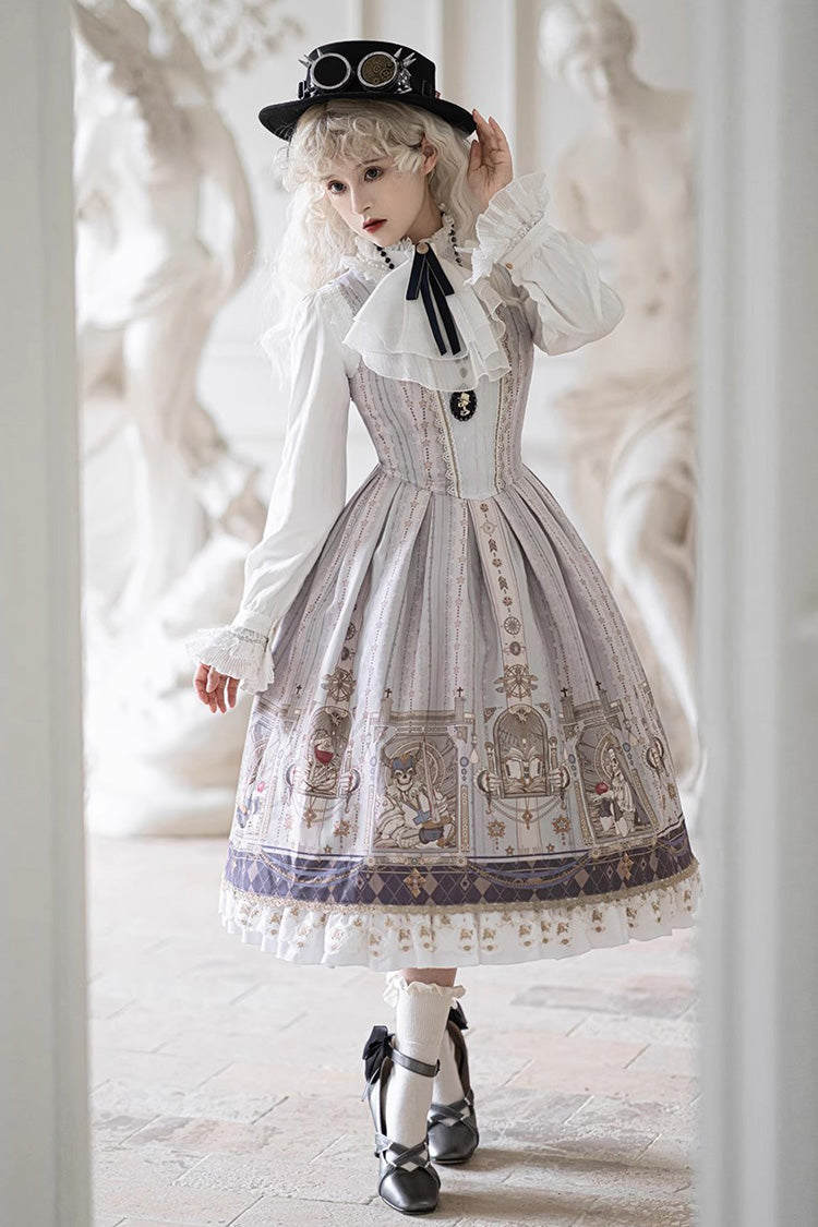 Demon Hunting Notes Print Ruffle Sweet Elegant Lolita Jumper Dress 2 Colors - Product - 5