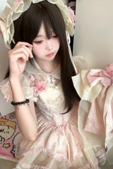 Pink [Jasmine Rain] Ruffle Hanayome Bowknot Lace Sweet Elegant Princess Lolita Dress - Product - 5