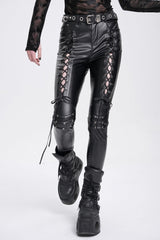 Black Lace-Up Ripped Rivet Women's Punk Pants - Product - 6