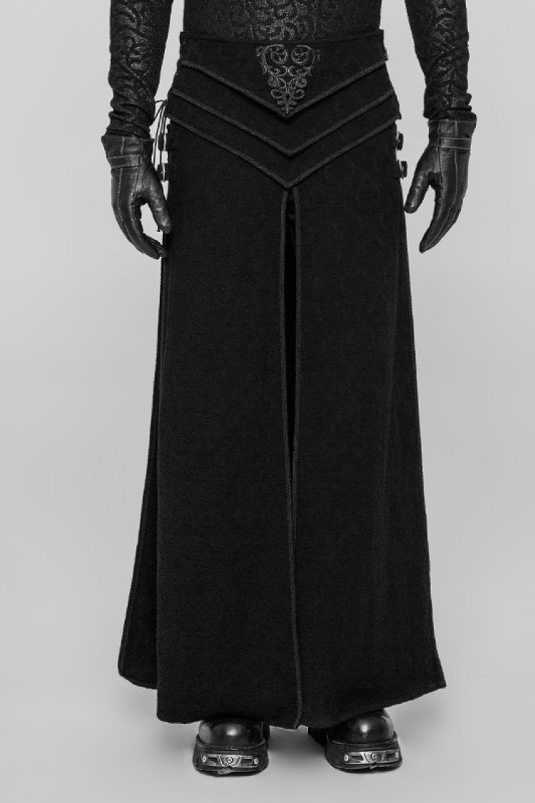 Black Jacquard Embroidery Metal Buckle Men's Steampunk Vintage Skirt - Black - 1
