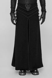 Black Jacquard Embroidery Metal Buckle Men's Steampunk Vintage Skirt - Black - 1