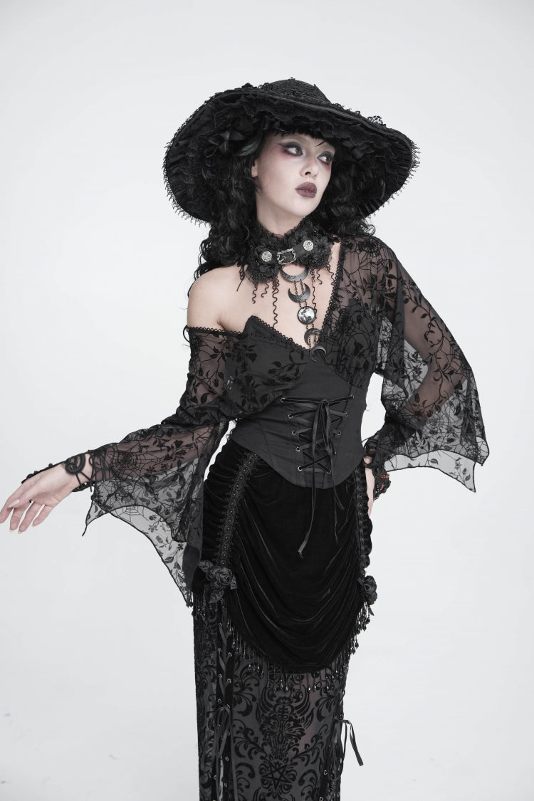 Black Lace Women's Gothic Floral Tassels Neckwear - Product - 11