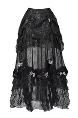 Black [Cupid’s Magic Box] Basel French Ruffle Embroidery Bowknot Lace Gothic Elegant Lolita Long Skirt - Product - 3