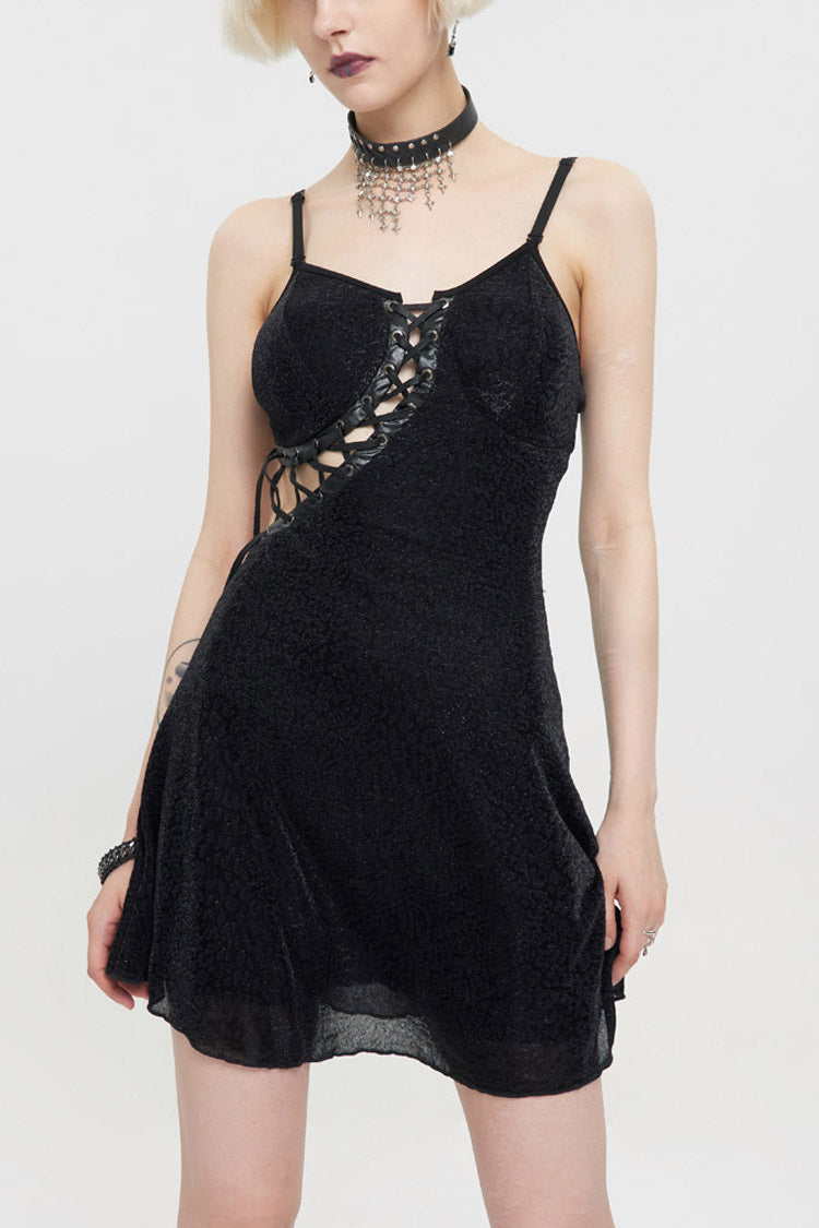 Black Punk Chest Cross Straps Sexy Suspenders Backless Women's Dress - Black - 1