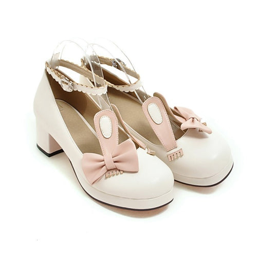 Rabbits Ears Bowknot Sweet Lolita Shoes - White - 1